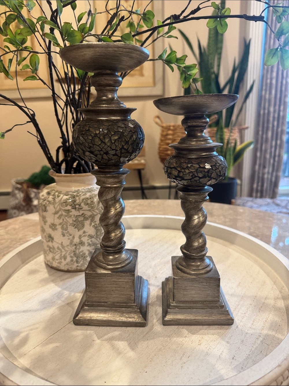 Twisted Mosaic Inlay Candle Holders - Set of 2